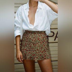 Realisation Par Floral Mini Skirt in Olive and Red